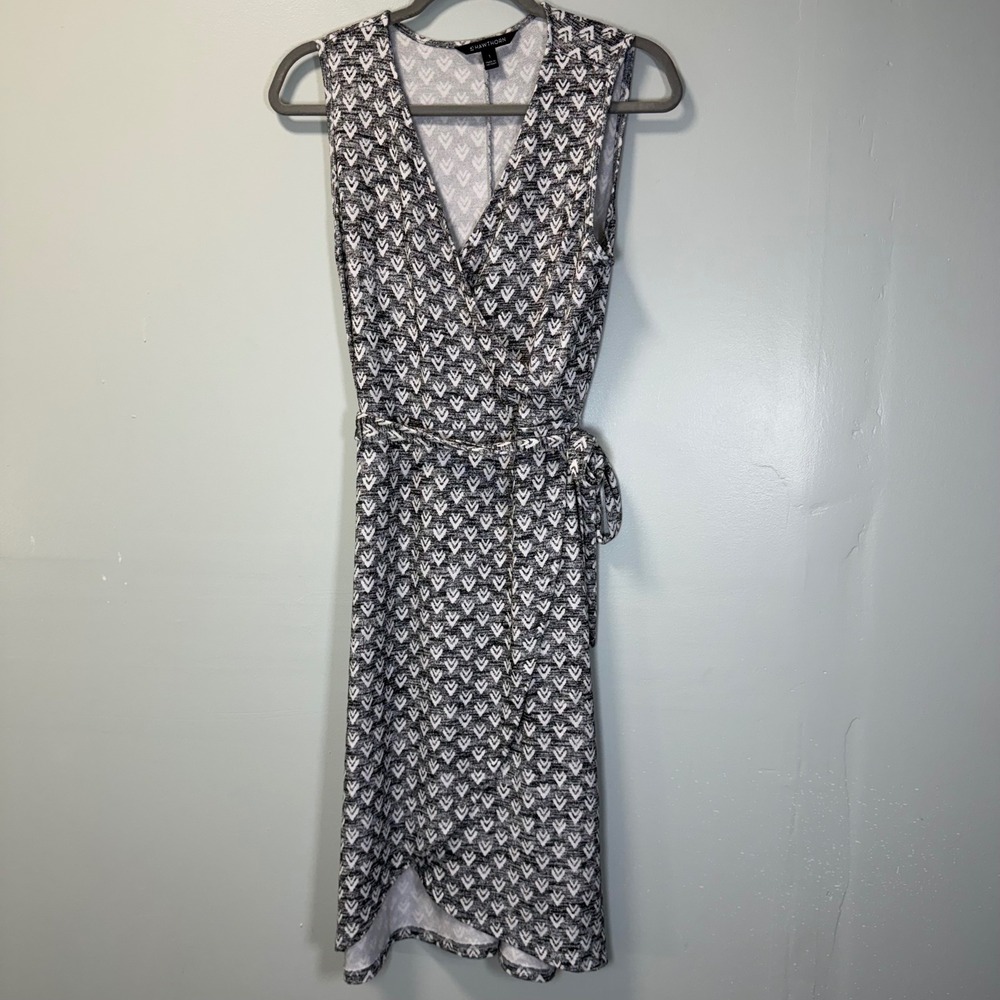 41 Hawthorn Womens Black White Geometric Chevron Sleeveless Faux‎ Wrap Dress L